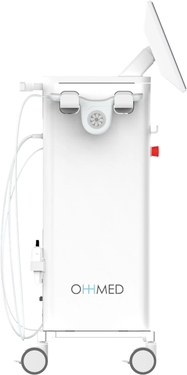 The Vertica® Pro clinical console on castors, with its touchscreen and handset cradle